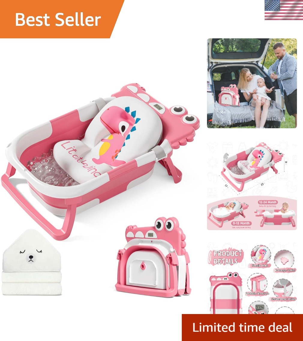 Collapsible Baby Bathtub for Newborn with Thermometer & 1 Hooded Towel & 1 So...
