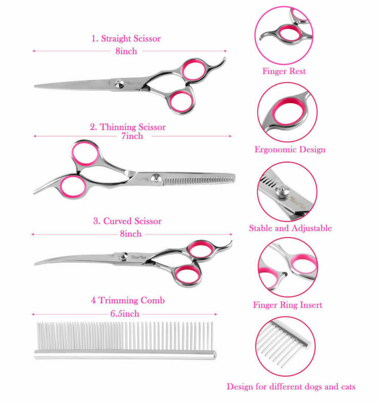 7" Professional Pet Dog Grooming Scissors Set Straight Curved Thinning Shear Kit