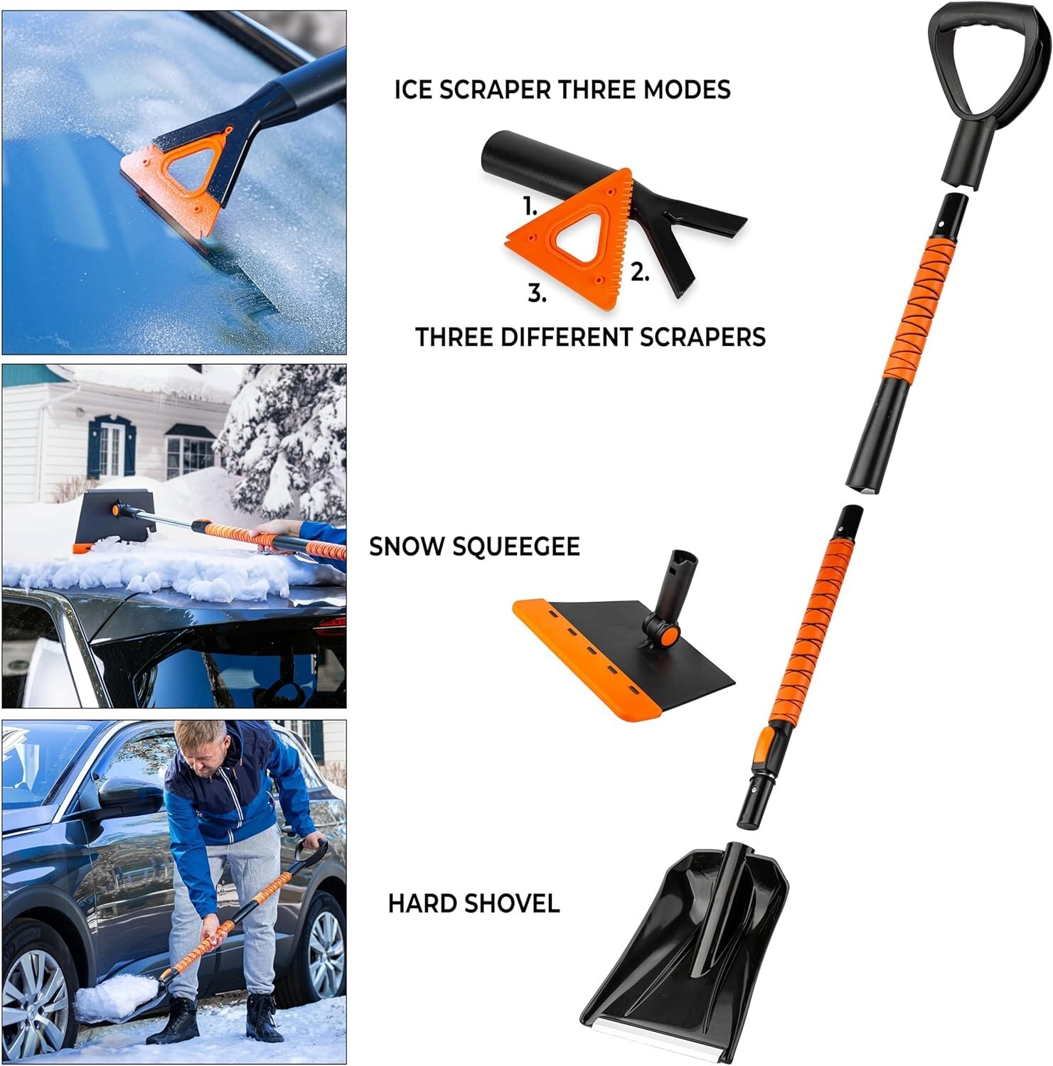 Zone Tech 5 - 1 Ice and Squeegee Scraper with Snow Shovel 32"-42" Extendable Set