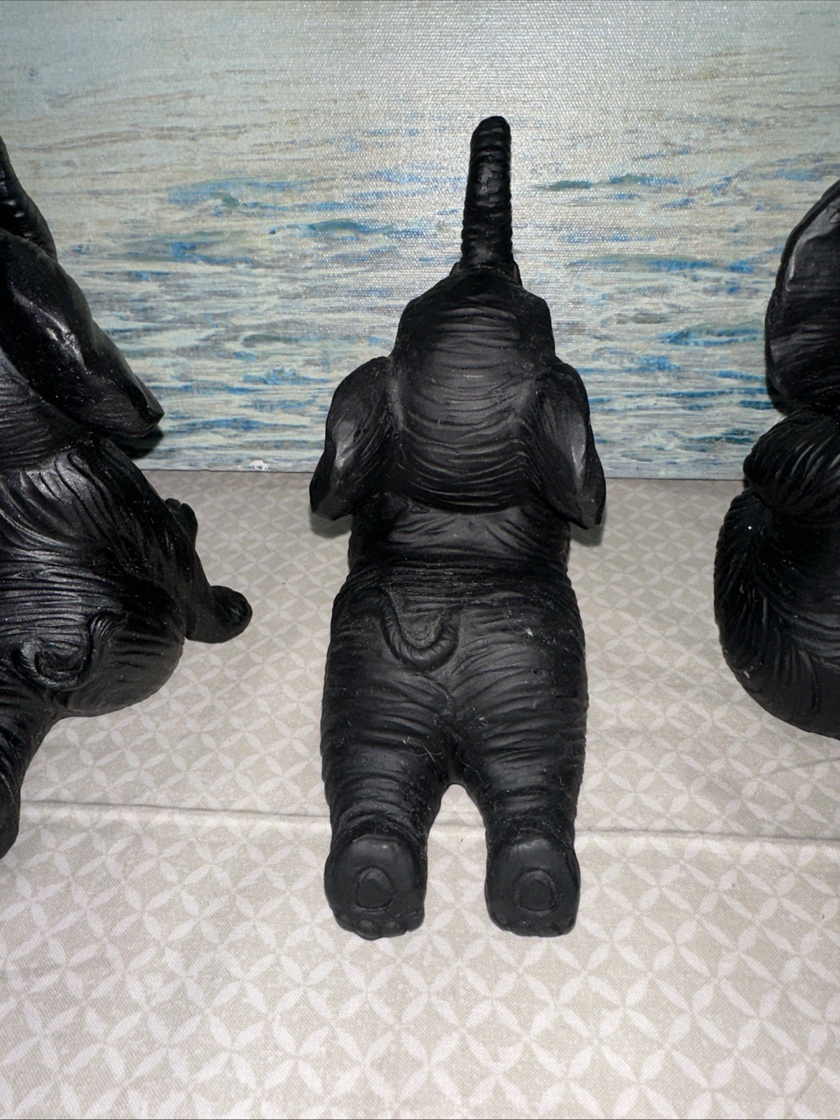 3 Resin Elephant Sculptures 6” Tall Home/Office Decor