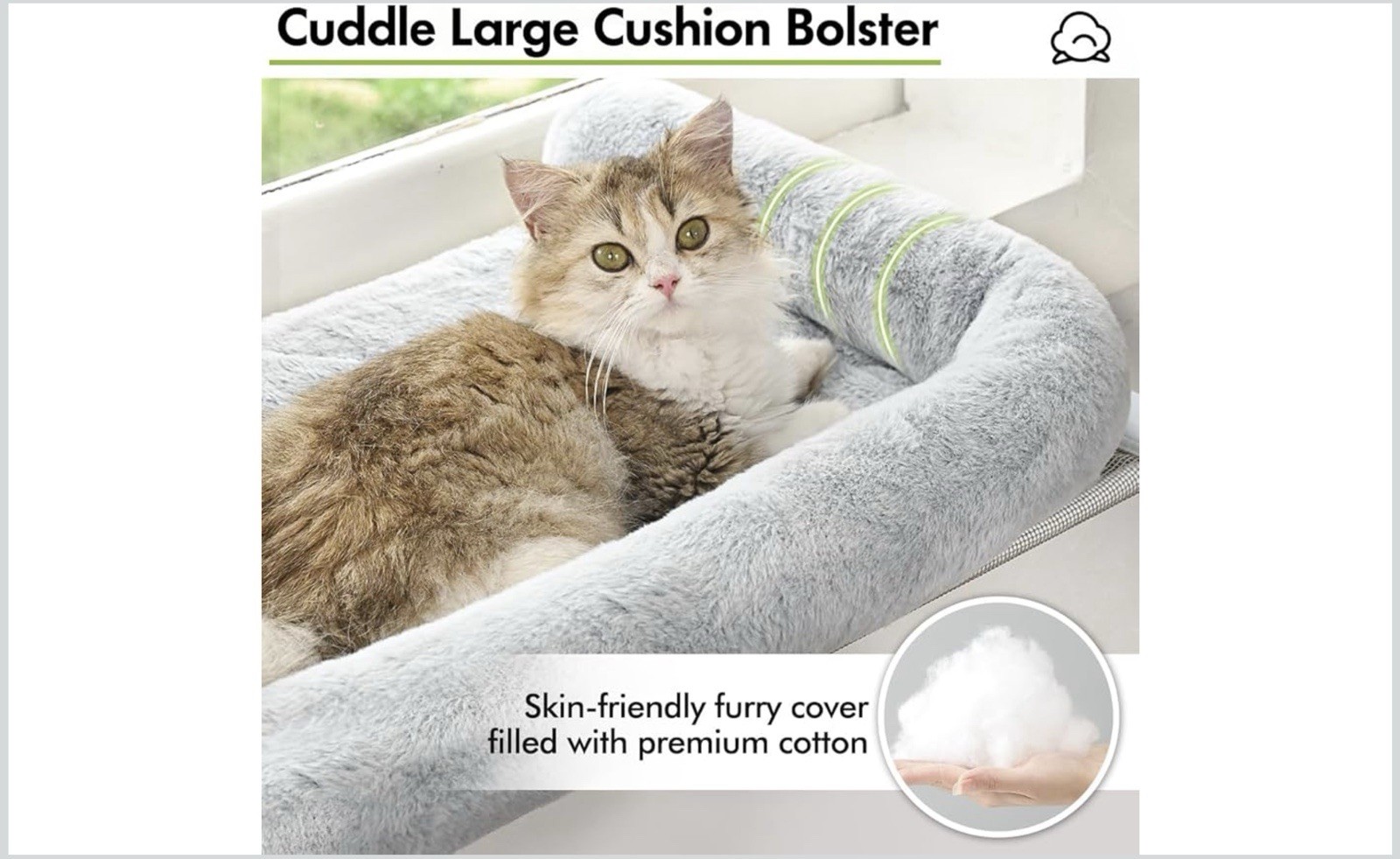 Cat Window Sill Perch with Large Bolster for Large Cats and Kittens (Grey, L)