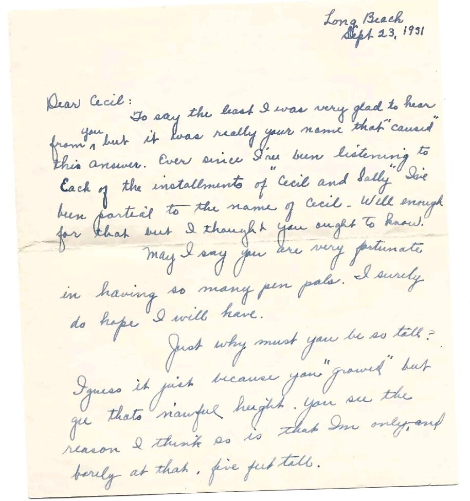 2 Vintage 1931 Pen Pal Letters Correspondence from JUANITA ASTILL in Long Beach