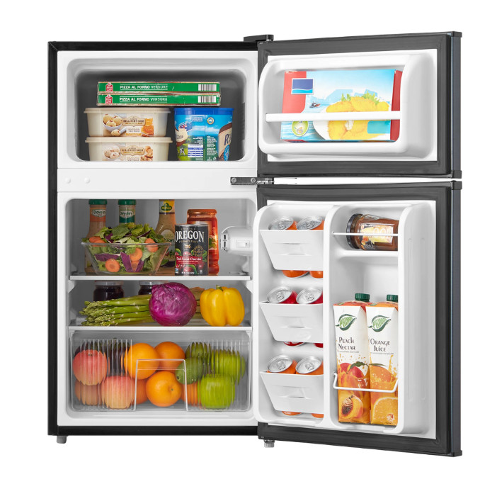 3.2 Cu ft Two Door Mini Fridge with Freezer, Stainless Steel, Energy Efficient