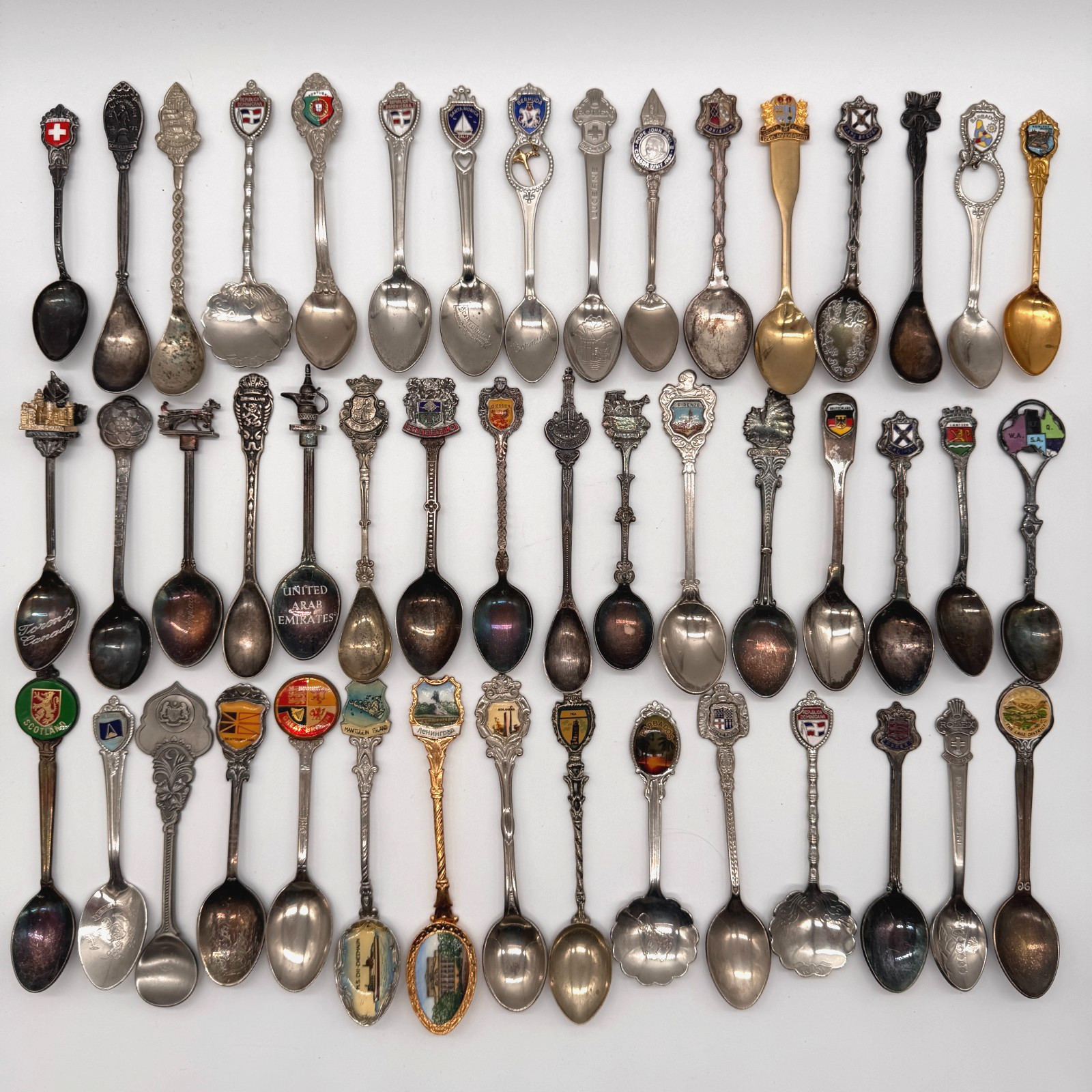 Lot of 47 Souvenir Spoons - World Countries - Silverplated EUC
