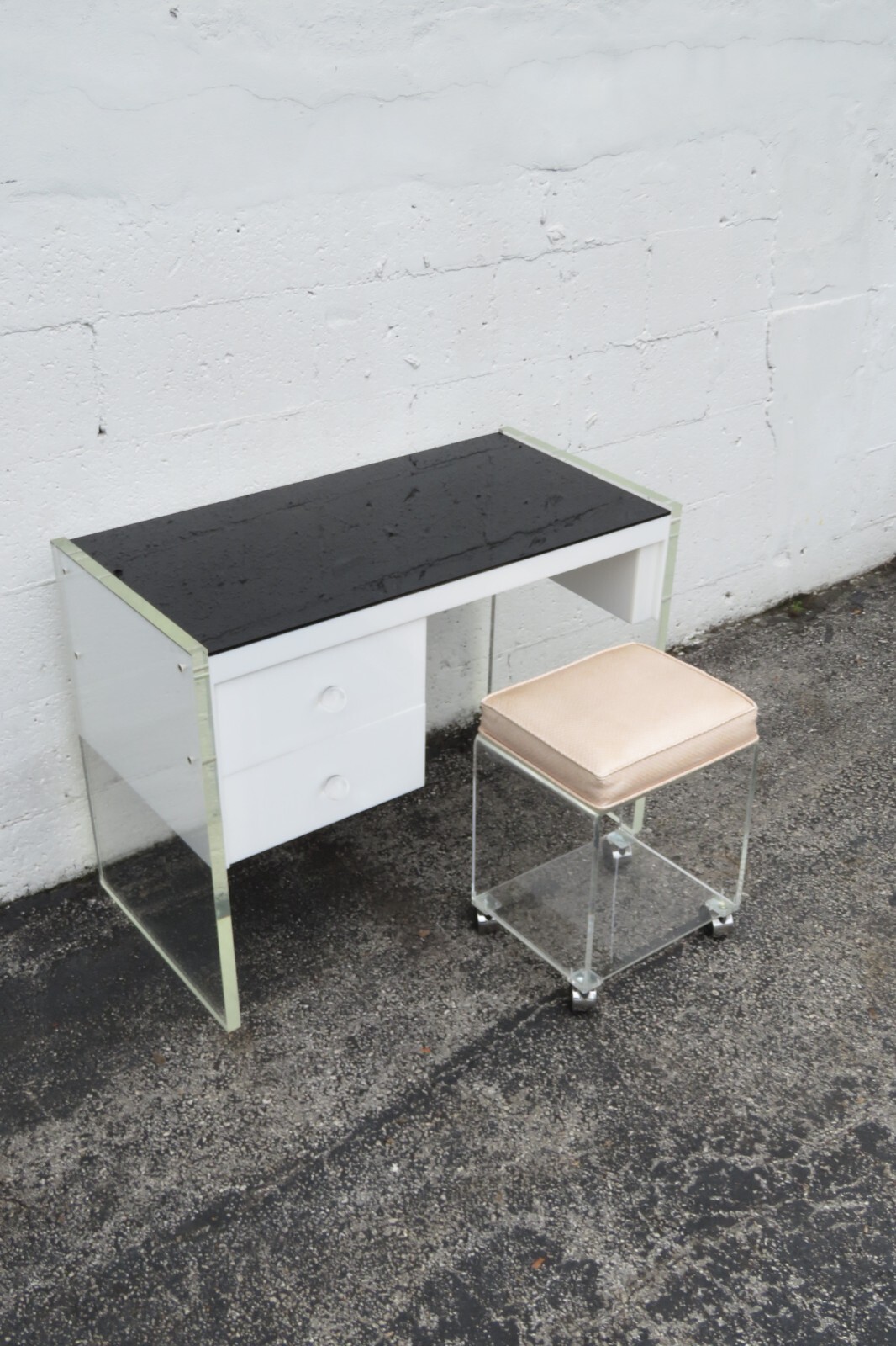 Hollywood Regency Lucite Vanity Makeup Table Desk and Stool 5475