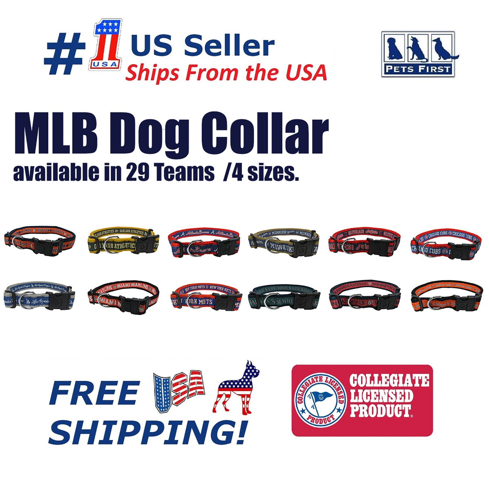 Pets First MLB Collars Heavy Duty Durable & Adjustable Dog Collar  & Cat Collar