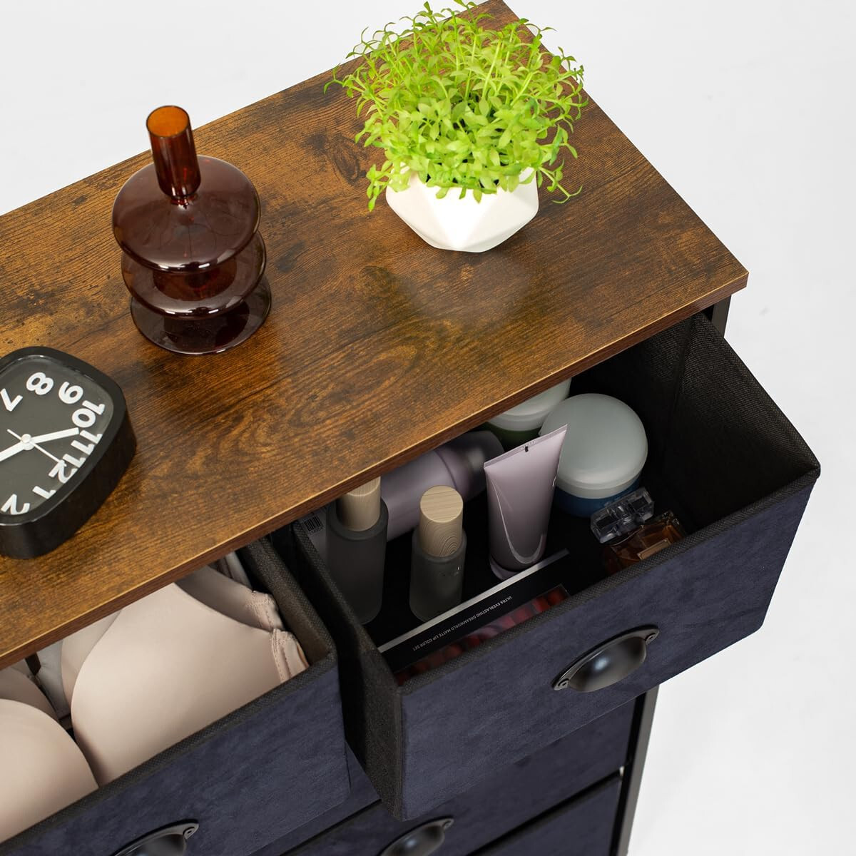 9-Tier Drawers Nightstand Chest Dresser Organizer Storage Bedroom Black Wood