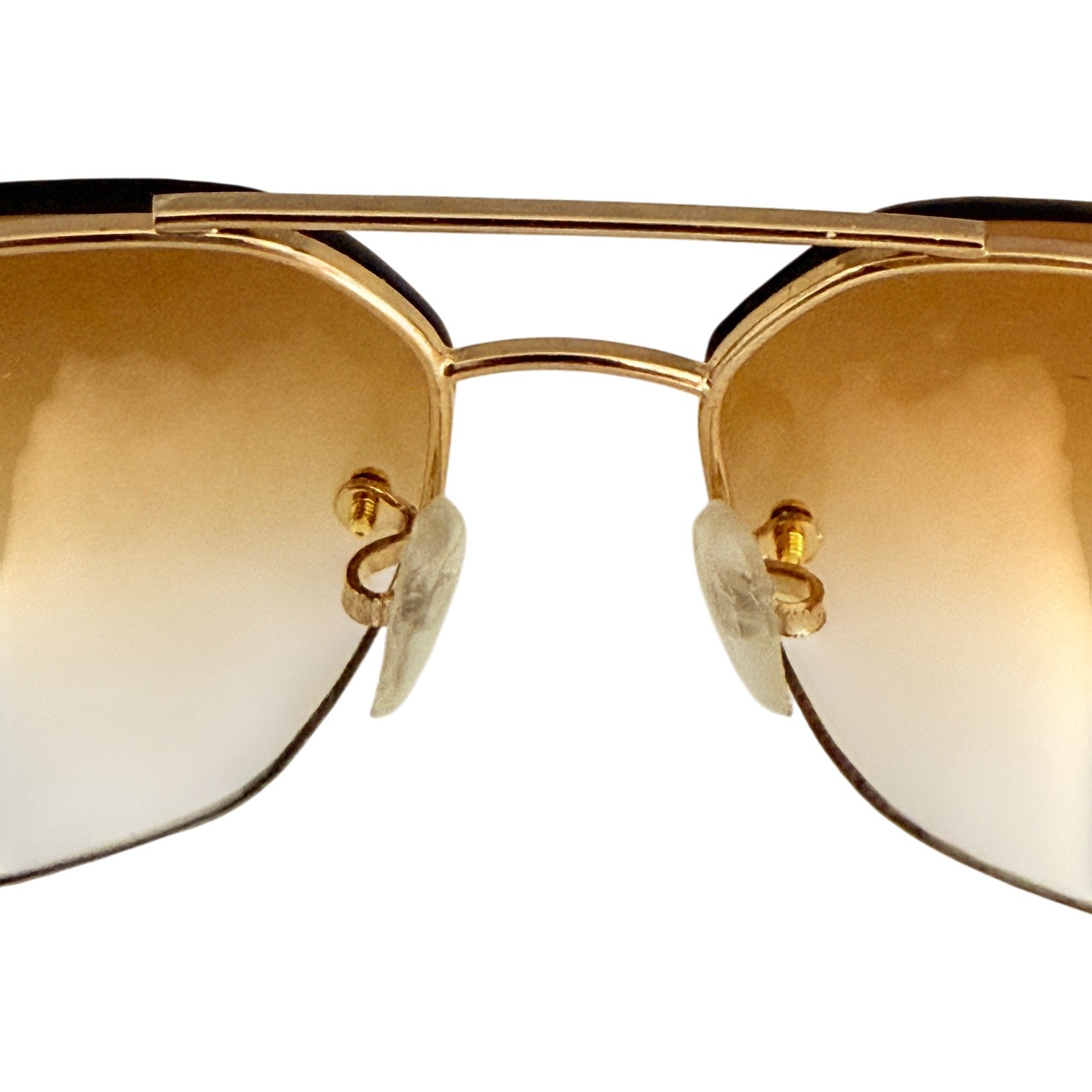 Vtg 70's Aviator Rimless Sunglasses Gold Frame Gradient Amber Lens MIP - A1298