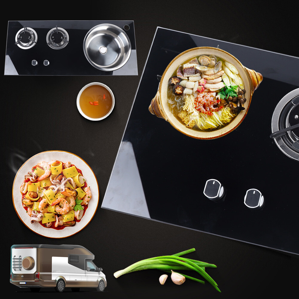 PortableBoat Caravan RV Camper 2 Burners LPG Gas Stove Hob and Sink Combo Black