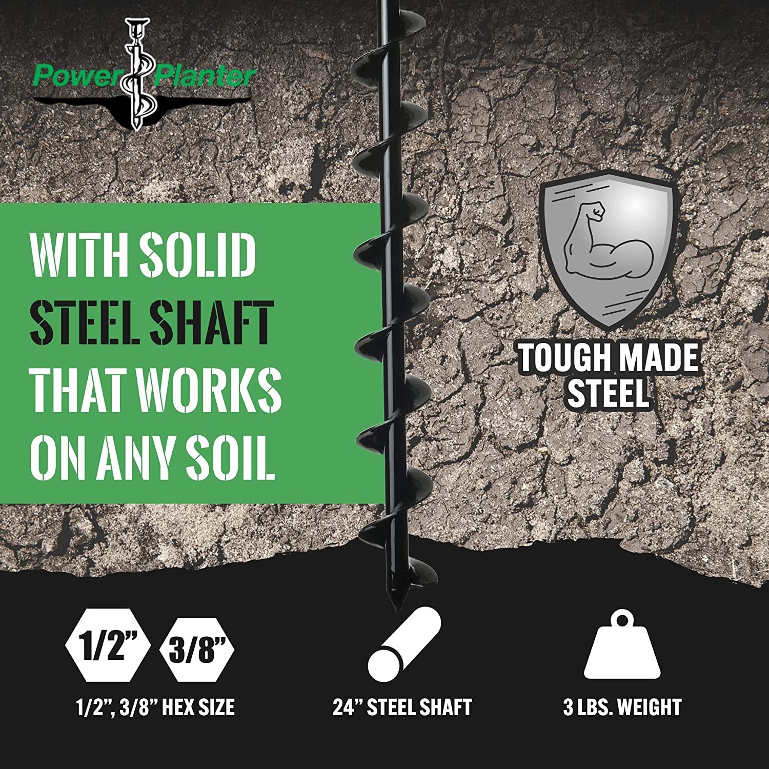 Power Planter Termite & Tree Auger 2"x24" With 1/2" Non-Slip Hex Drive