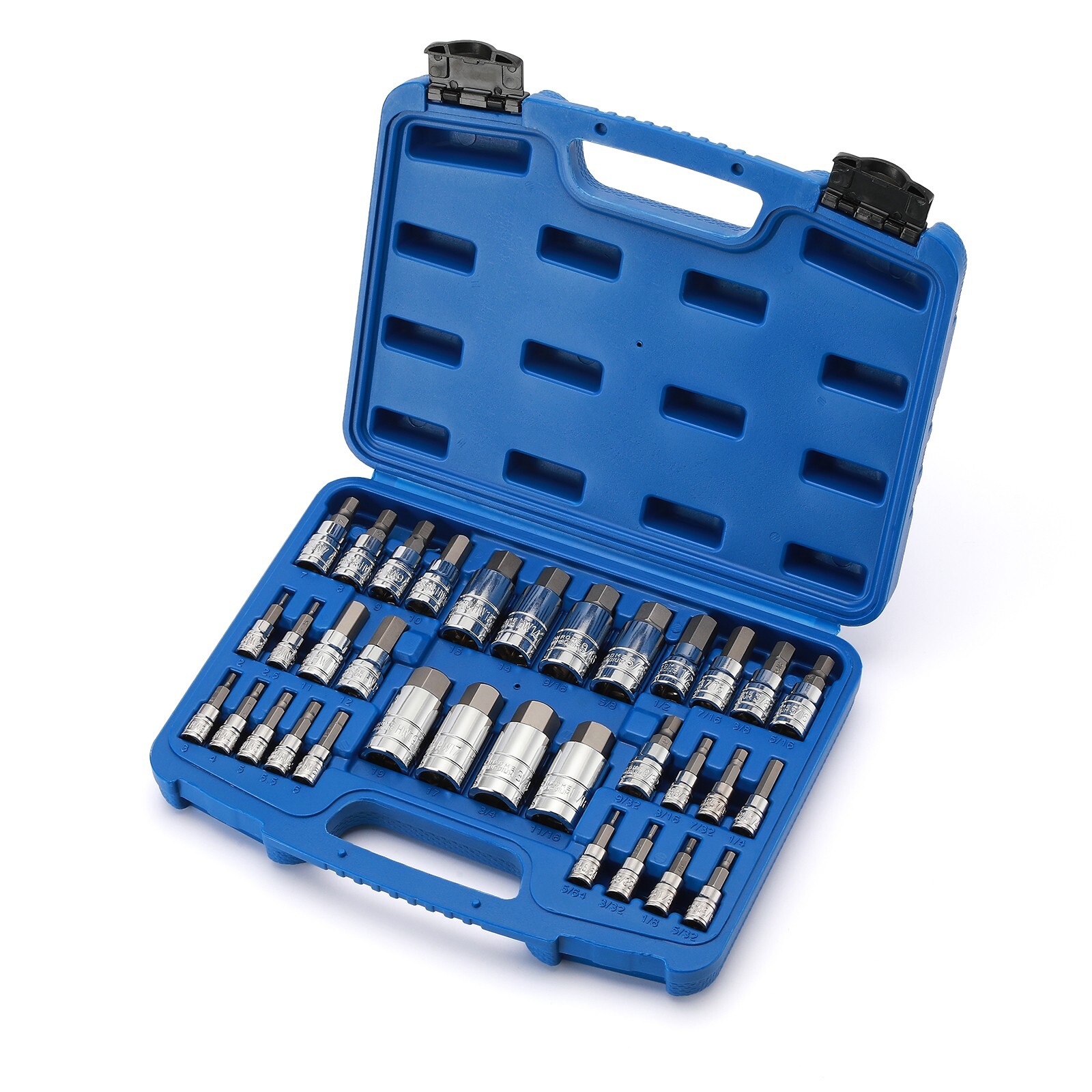 33PCS Hex Bit Socket Set, 1/4", 3/8" and 1/2" Drive, SAE & Metric Allen Socket