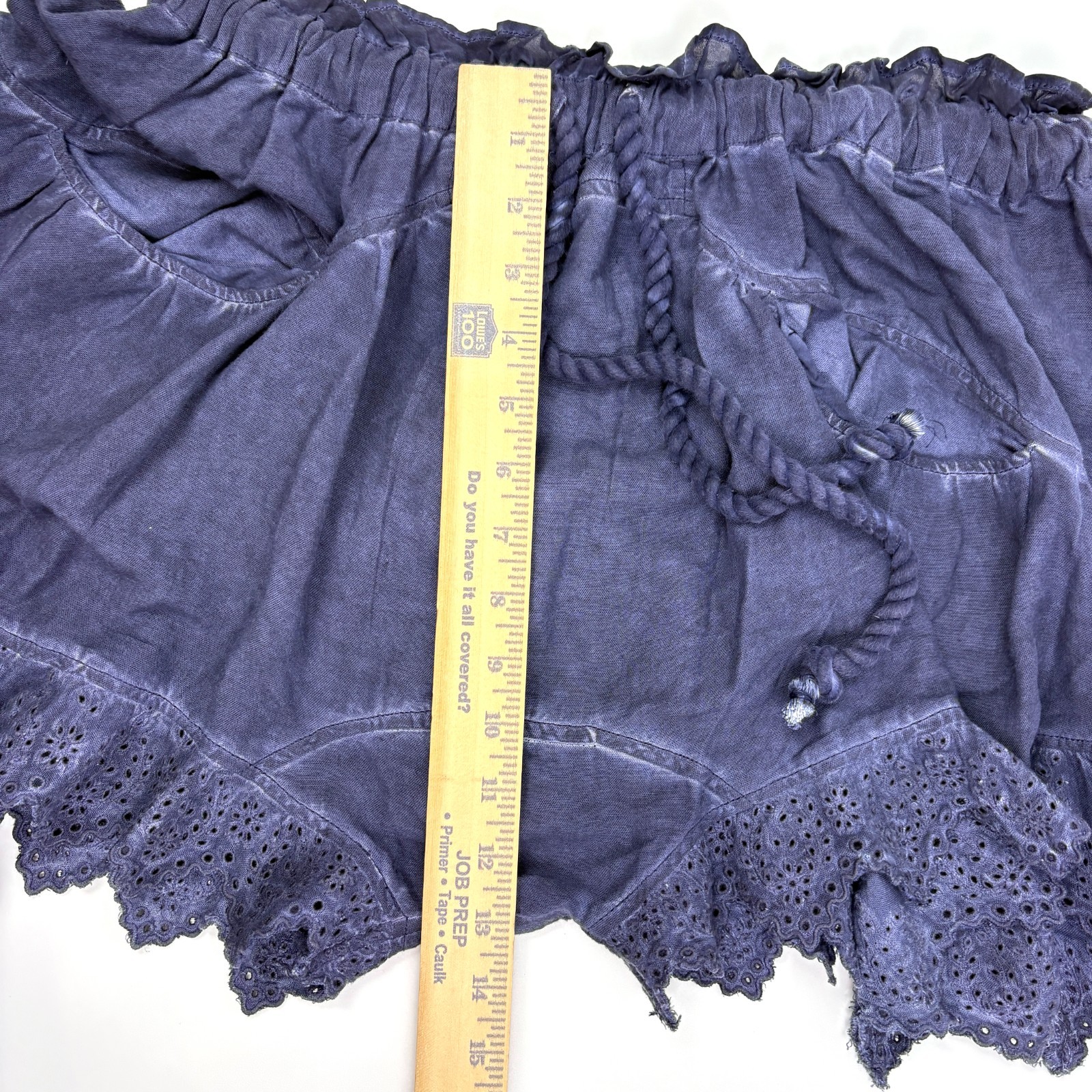 Free People Mariella Pull On Shorts Womens Sz S Navy Blue Eyelet Hem Rope Tie