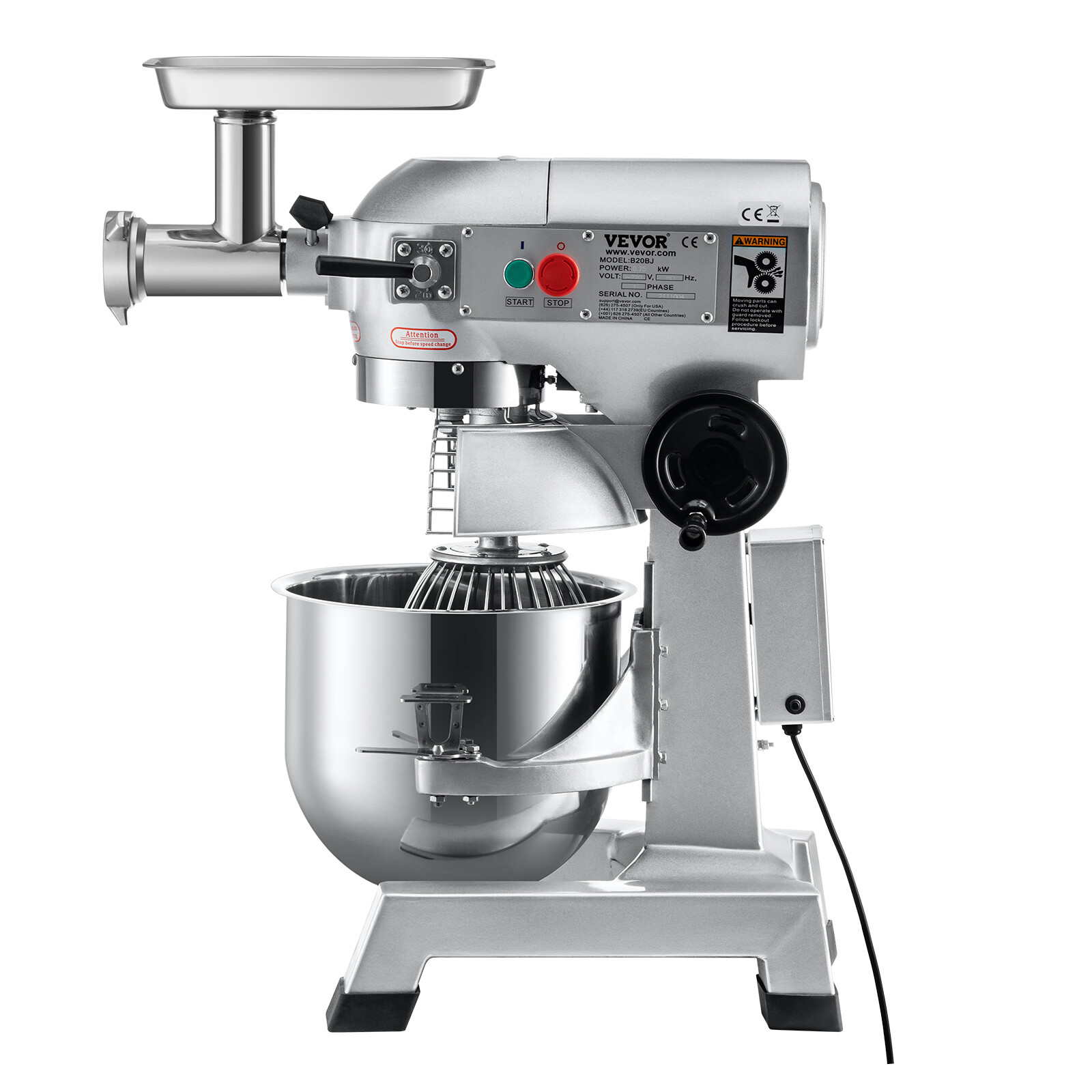 VEVOR Commercial Food Mixer with Meat Grinder 20Qt 3 Speeds Pizza Bakery 1100W