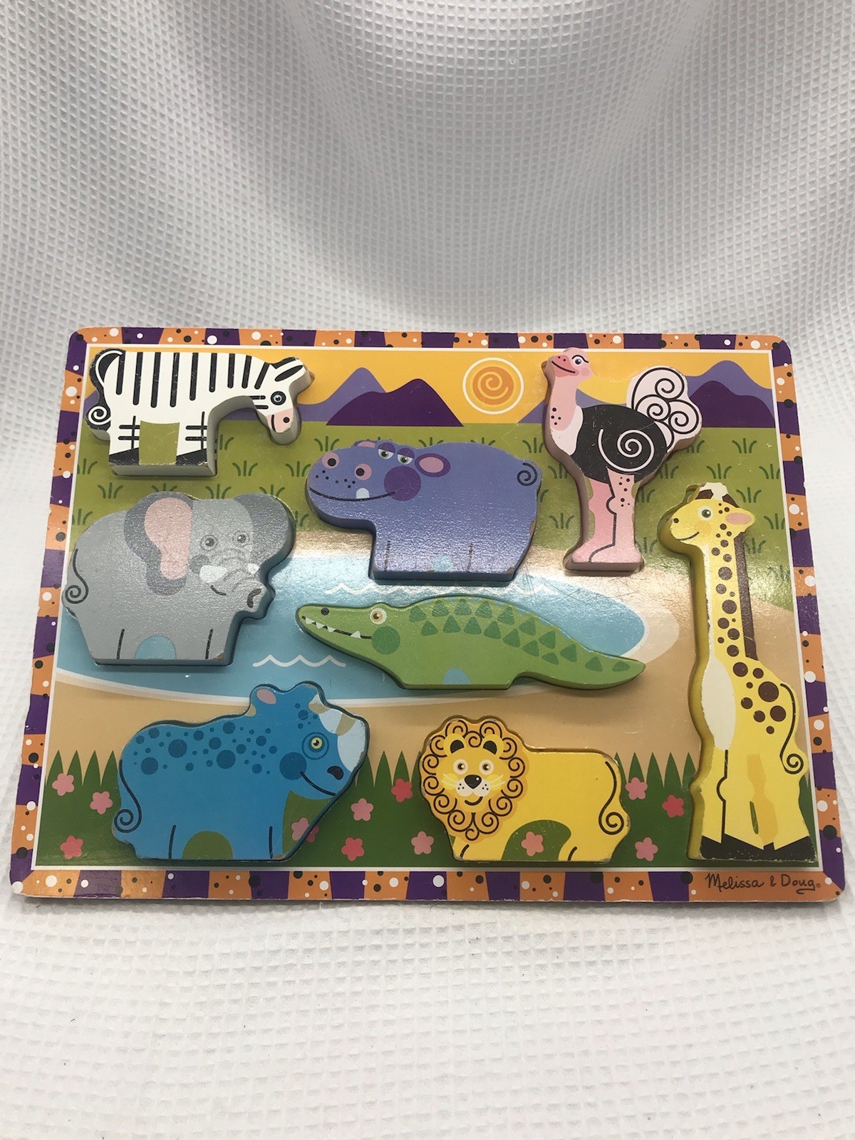 Wooden Chunky Peg Puzzle Lot 4 Melissa & Doug Zoo Farm Animals Pets Dinosaurs￼￼