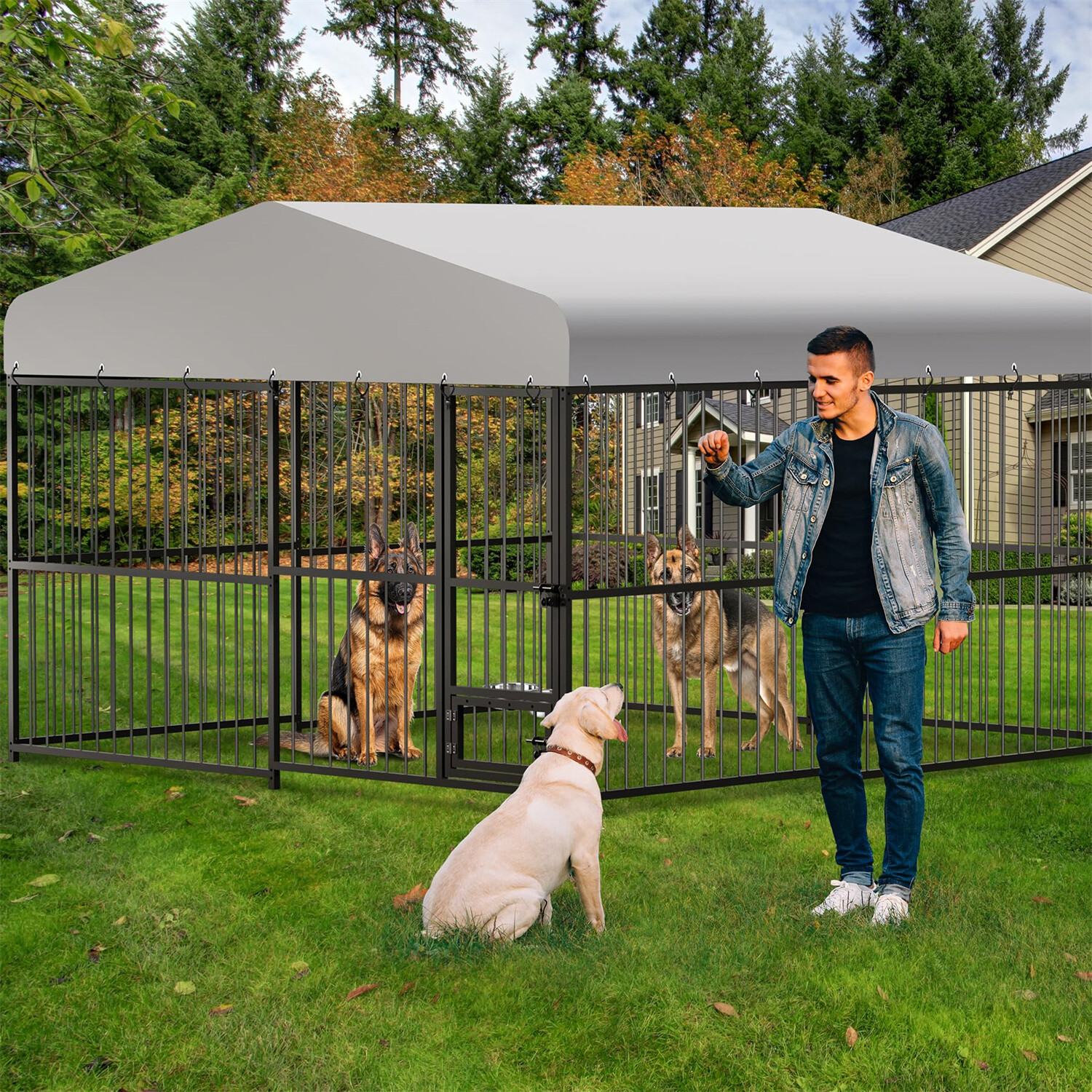 ✅10X10X6FT Heavy Duty Dog Cage with Roof Large Outdoor Dog Kennel Safety Locks