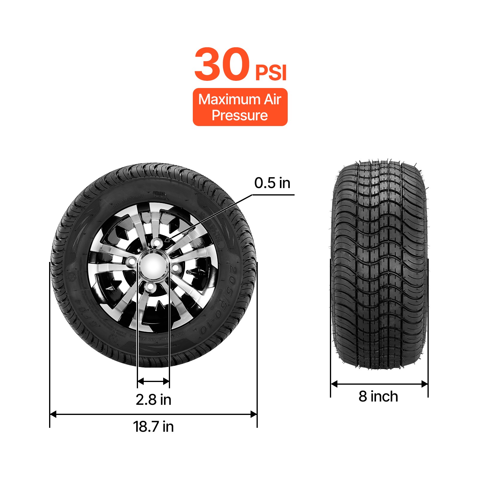Uimoso Golf Cart Wheels & Tires Set of 4 10" 205/50-10 Compatible with Club Car