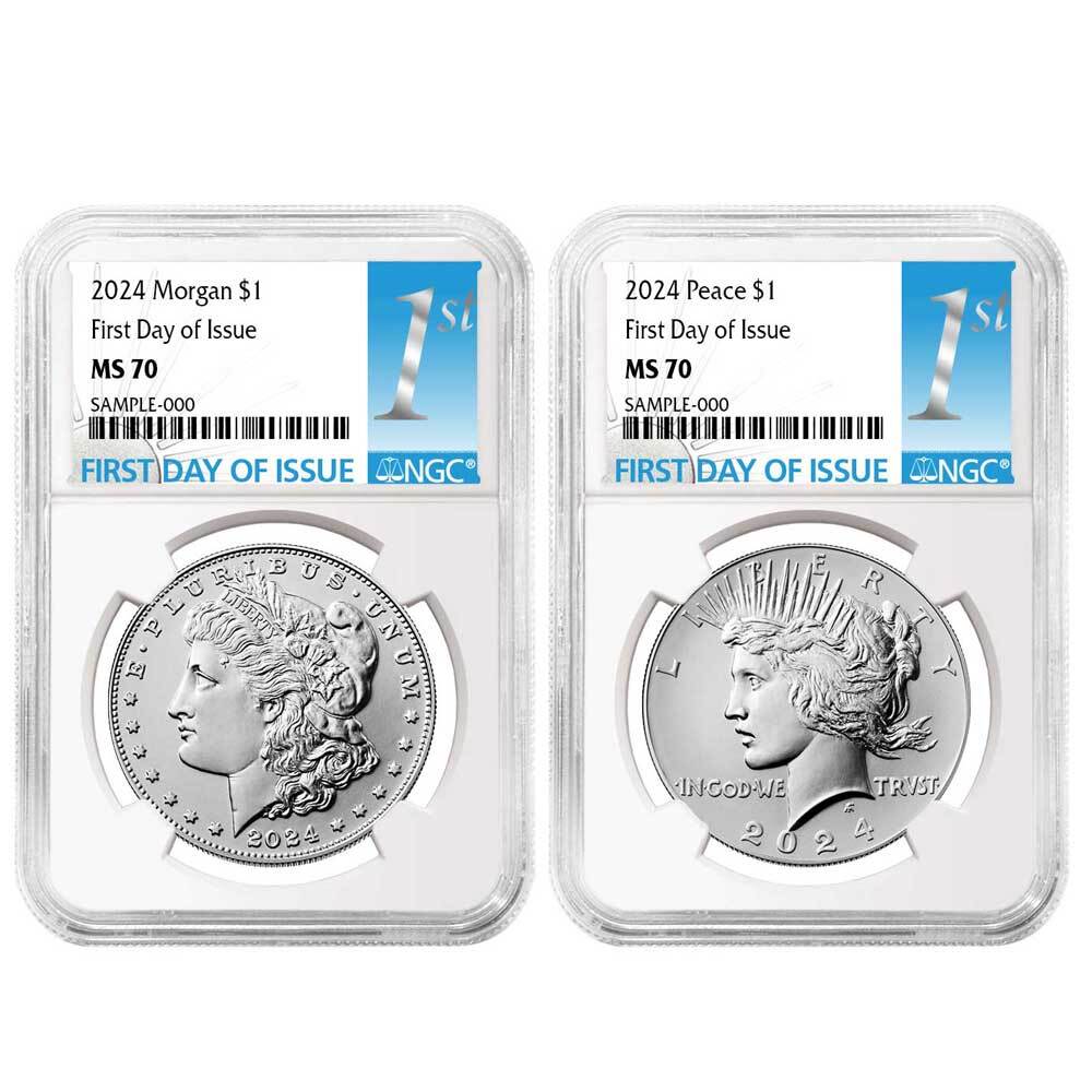 2024 $1 Morgan and Peace Silver Dollar 2pc Set NGC MS70 FDI First Label