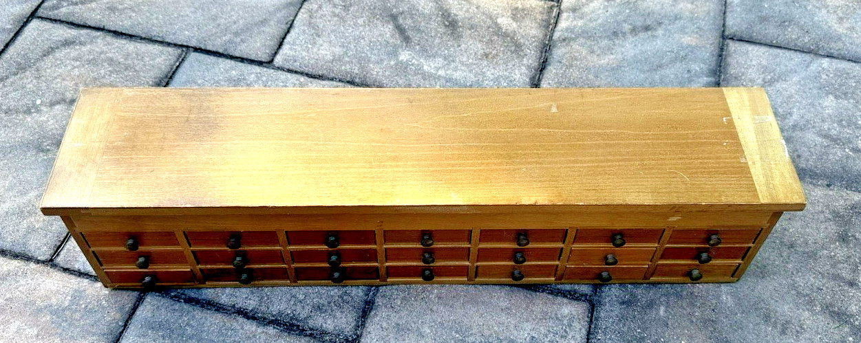 Antique MAPLE? 21 DRAWER WATCHMAKER'S CABINET CHEST CASE BOX W/ VIALS/ BOTTLES