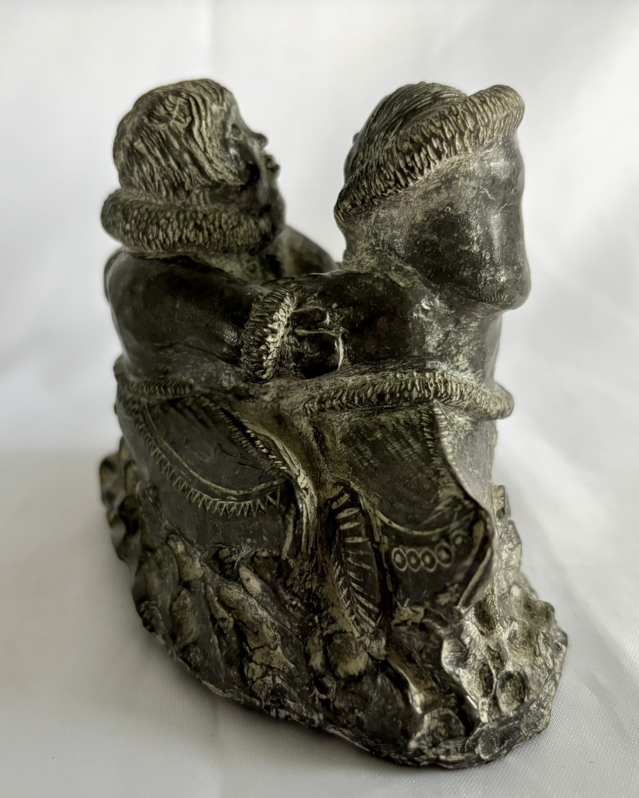 A Wolf Original Soap Stone Sculpture Inuit Man and Woman Canoes 5” Figurine