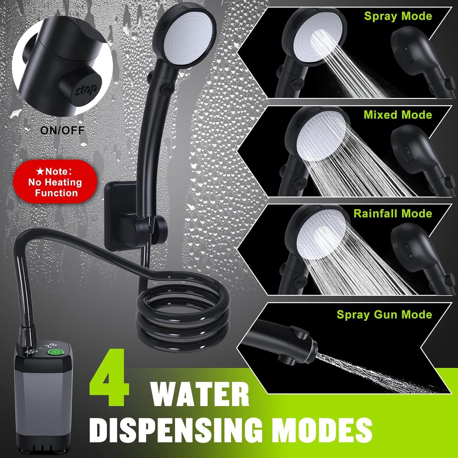 Portable Shower for Camping, 6000mAh Rechargeable Camping Shower 4 Spray Modes