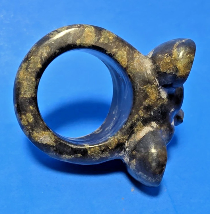 PRE-COLUMBIAN ZAPOTEC SERPENTINE STONE CAMAZOTZ GOD RING