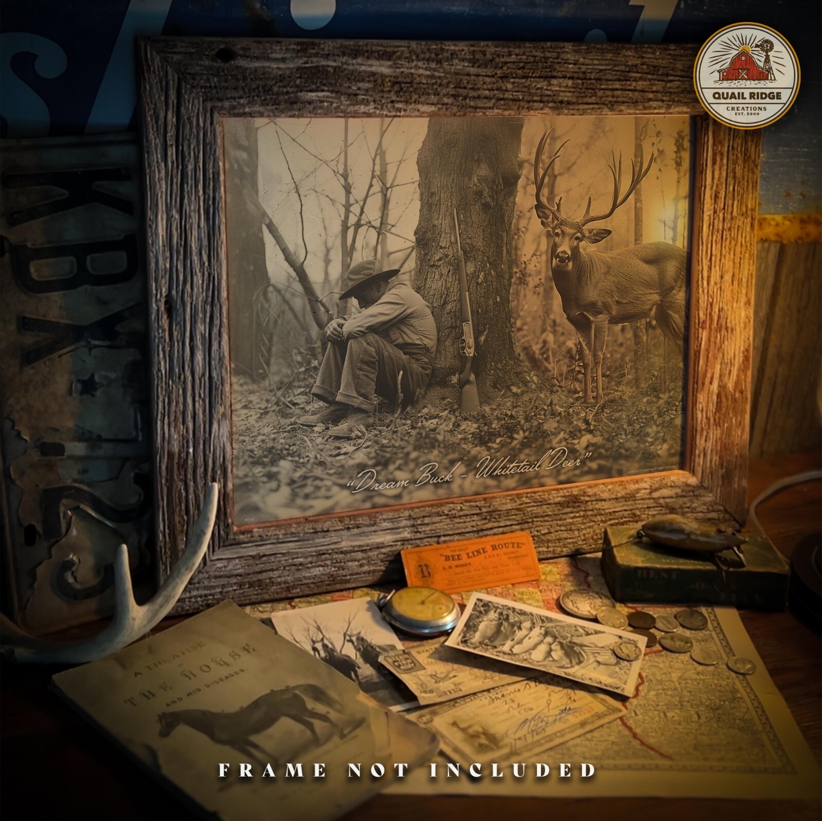 Dream Buck Whitetail Deer Art Print Bow Hunting Fishing Cabin Wall Decor Gift