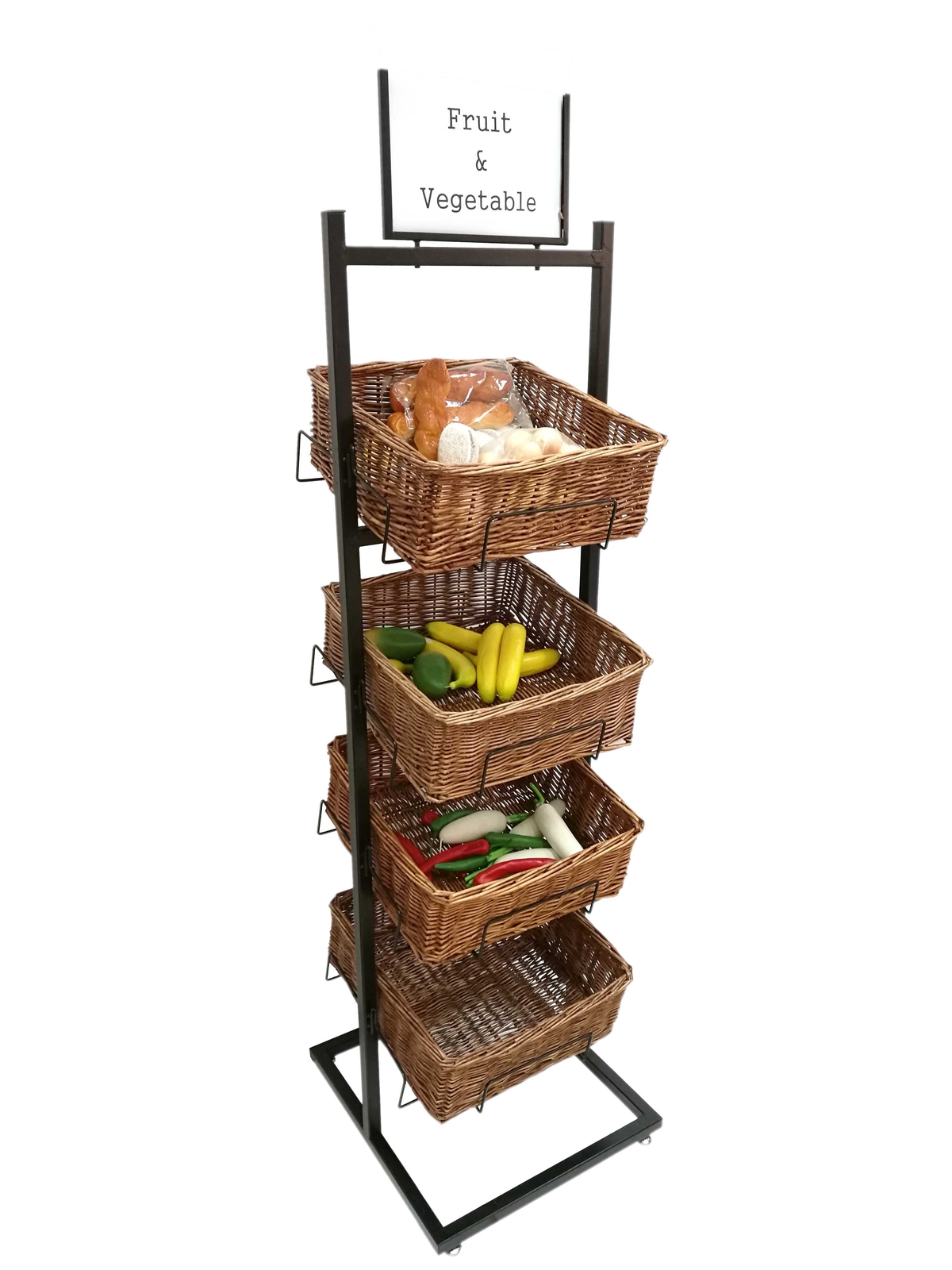 4 Tier Basket Stand Wicker Basket Bakery Rack. Slight back order 1 week