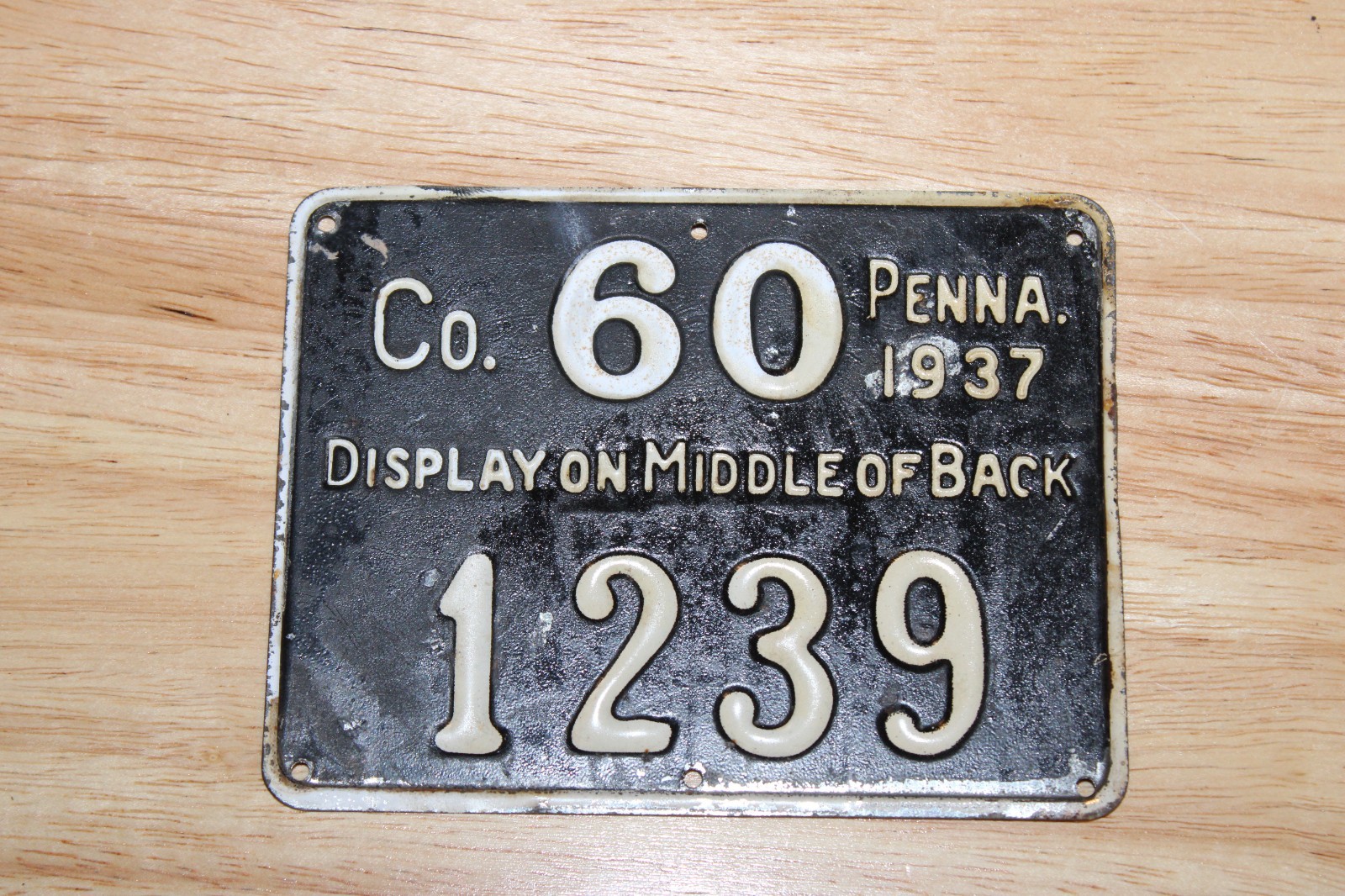 Vintage Metal 1937 Pennsylvania Hunting License County 60