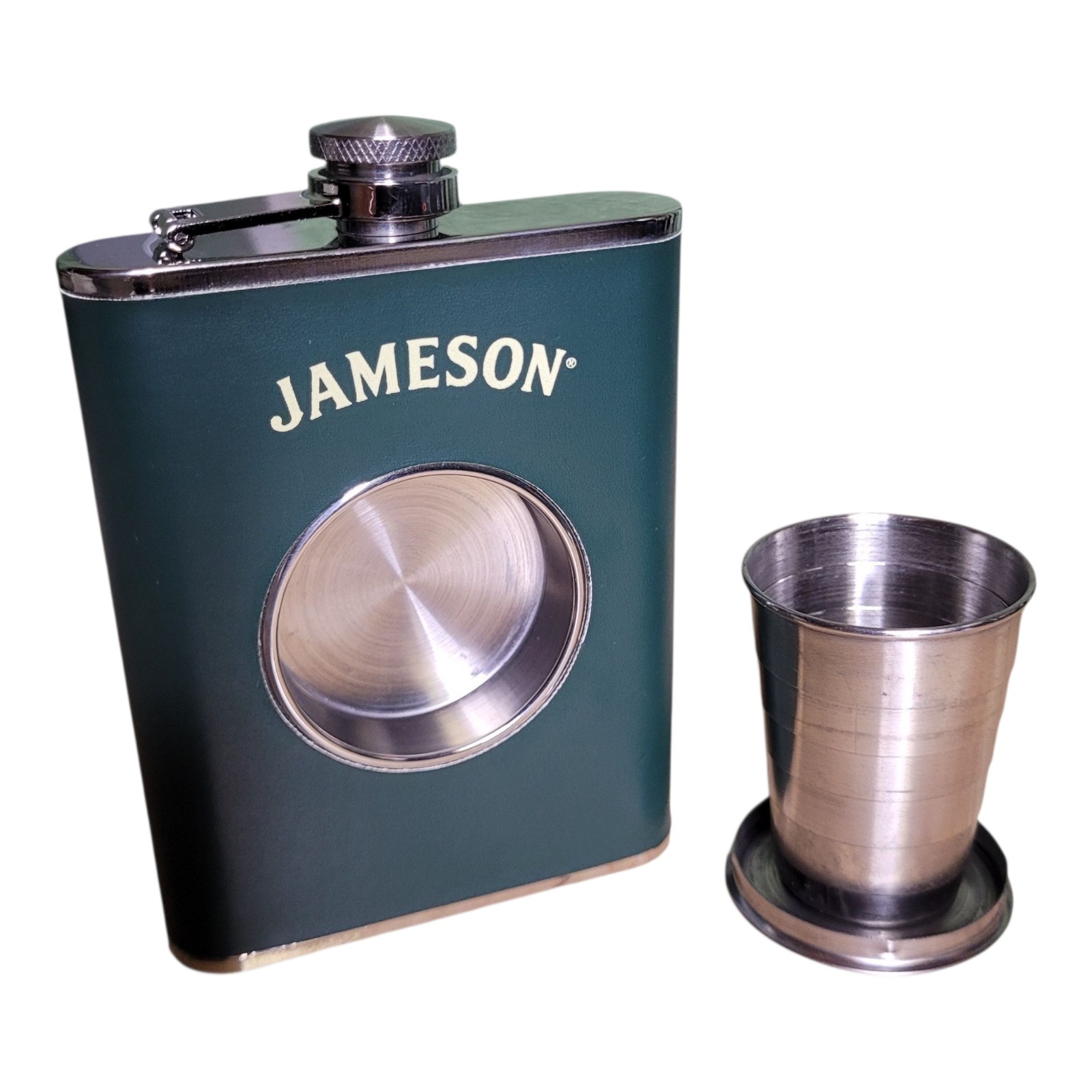 New Jameson Irish Whiskey Flask with Collapsible Shot Glass Stainless Steel Gift