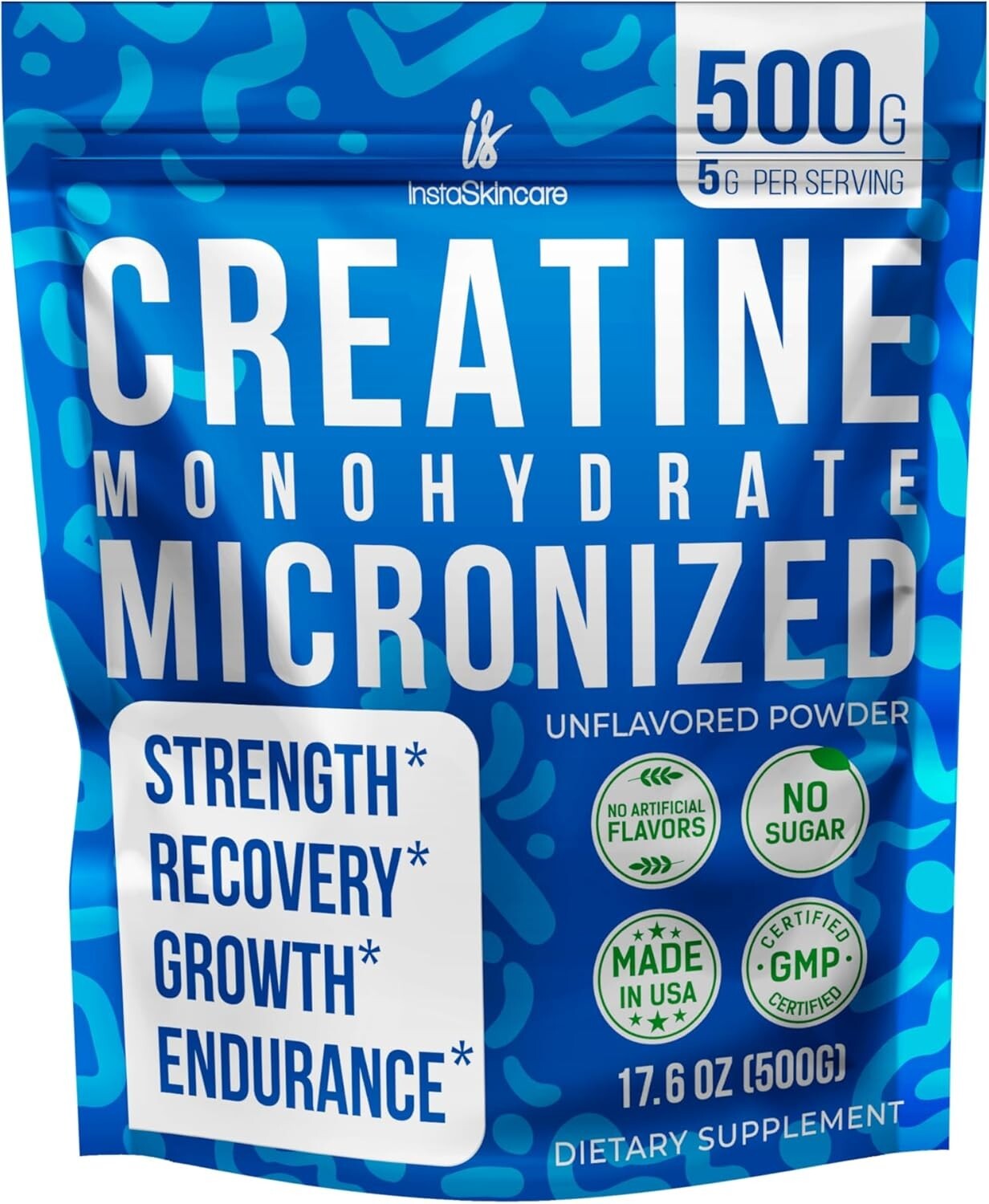Creatine Monohydrate Powder Muscle Gain 5000mg Per Serv (5g) Made in USA 1.1LB