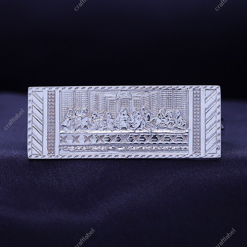 Two Finger Rectangular Last Supper Atlas Men's Ring Solid 925 Sterling Silver