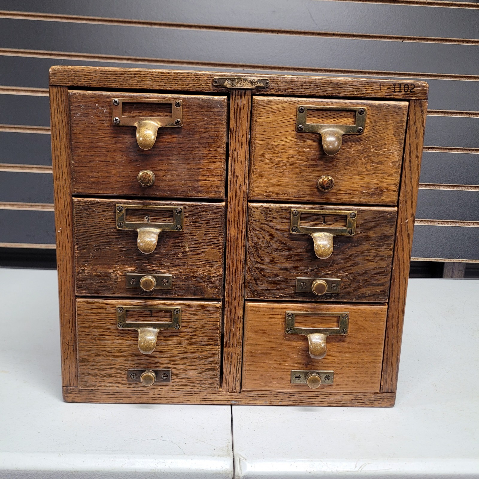 Vintage Remington Rand 6 Drawer Library Card Catalog File Cabinet Oak Solid