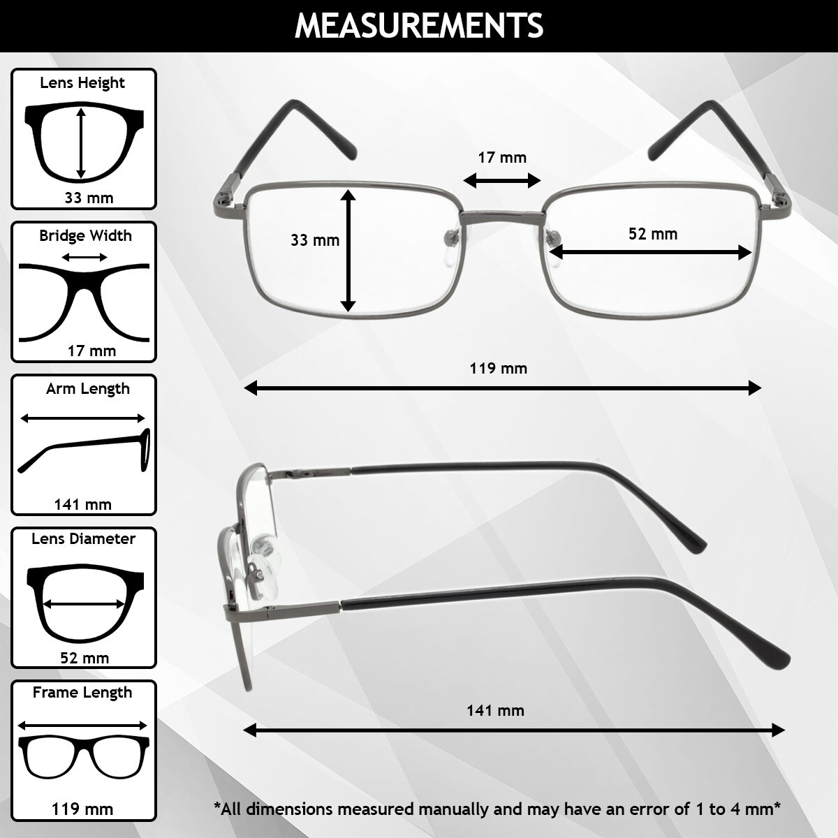 Reading Glasses Mens Womens Metal Reading Glasses 2 PACK Square Frame Readers