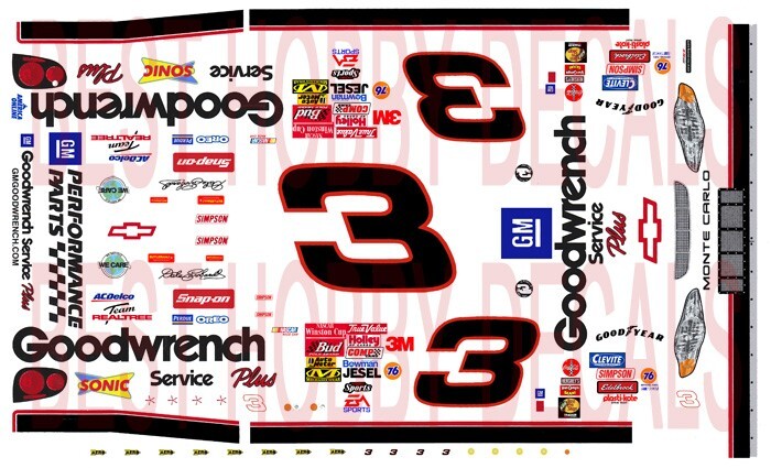 #3 Dale Earnhardt 2001 Fantasy Tribute car 1/24th Scale Nascar Waterslide Decals