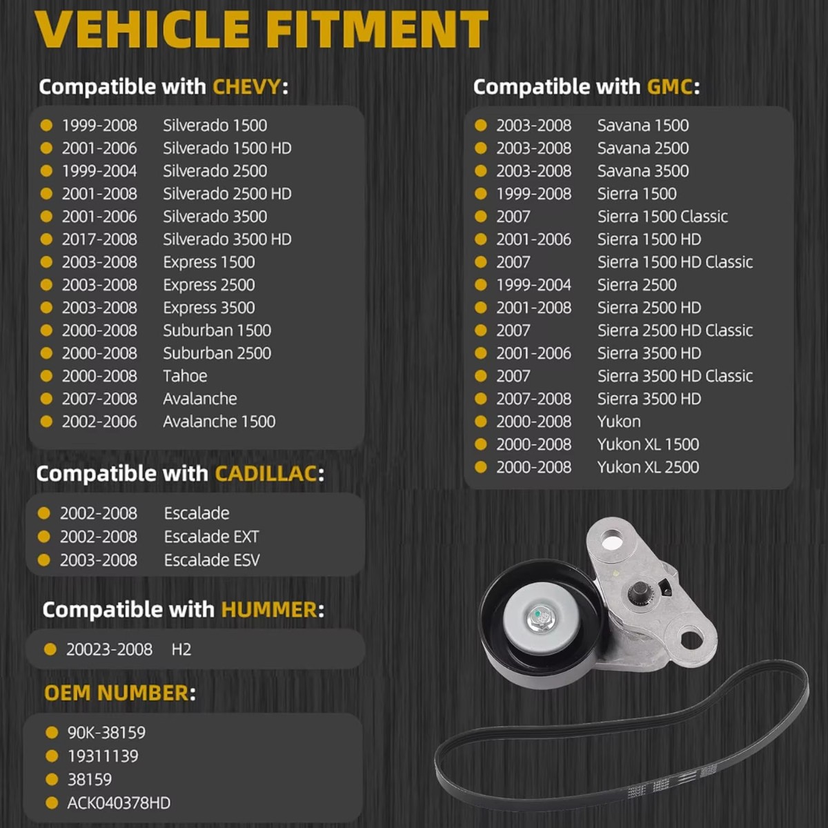 NEW 90K-38159 A/C Drive Belt Tensioner Kit For Chevy Silverado GMC Cadillac