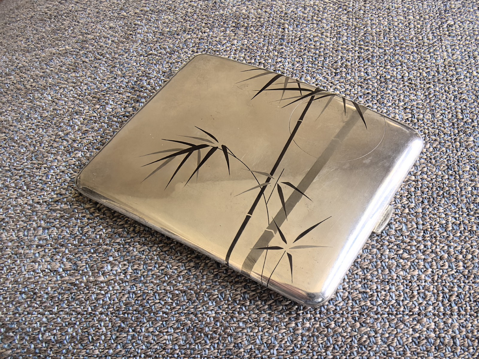 Vintage Japanese K.Uyeda Sterling Silver Cigarette Case with Bamboo Design