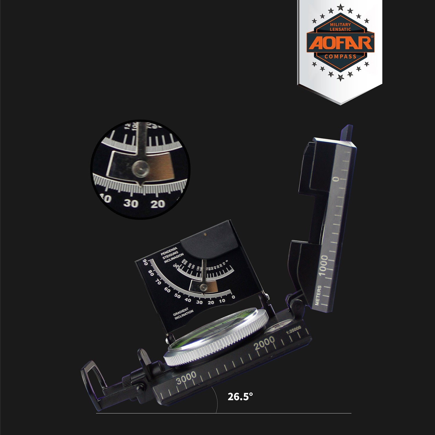 AOFAR Military Compass AF-4074 Hiking Survival Marching Camping Waterproof