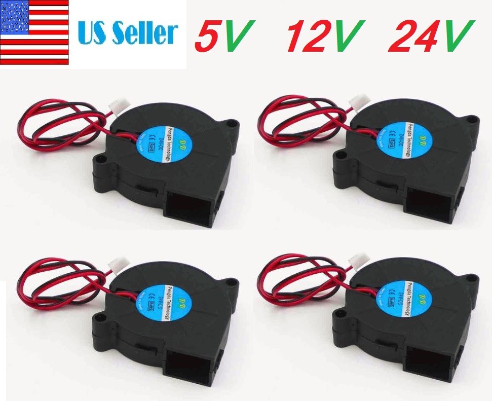 4pcs 5V 12V 24V DC 50mm Blow Radial Cooling Fan 5015 Blower For 3D Printer DIY