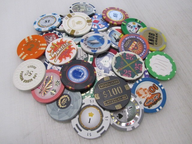 33 Casino Gaming Poker Chip Lot Las Vegas $1 New & Used Chipco Paulson Clay room