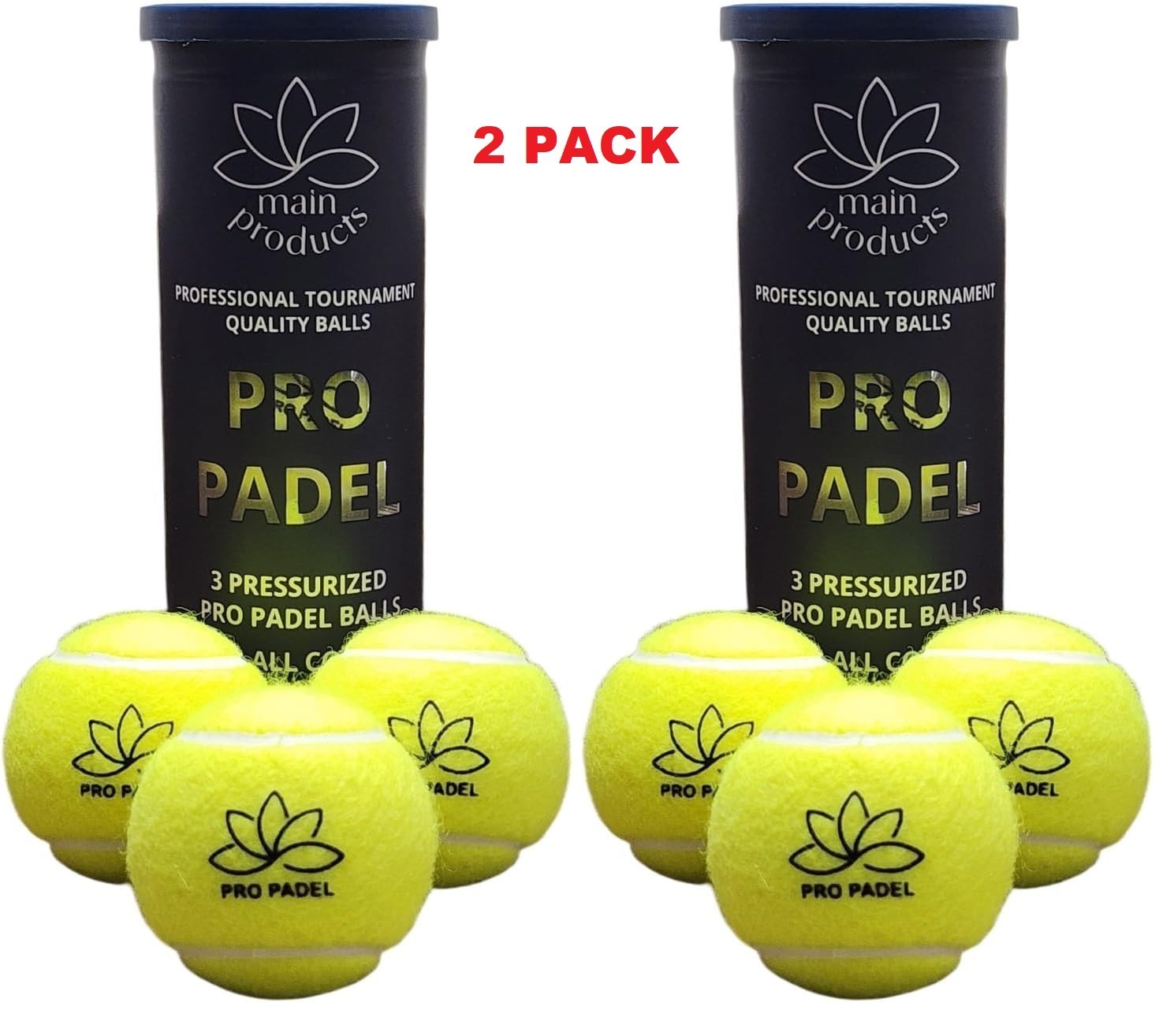 Padel Balls - Professional Tournament Quality Balls, 2 Tubes (6 Balls), 47% Wool