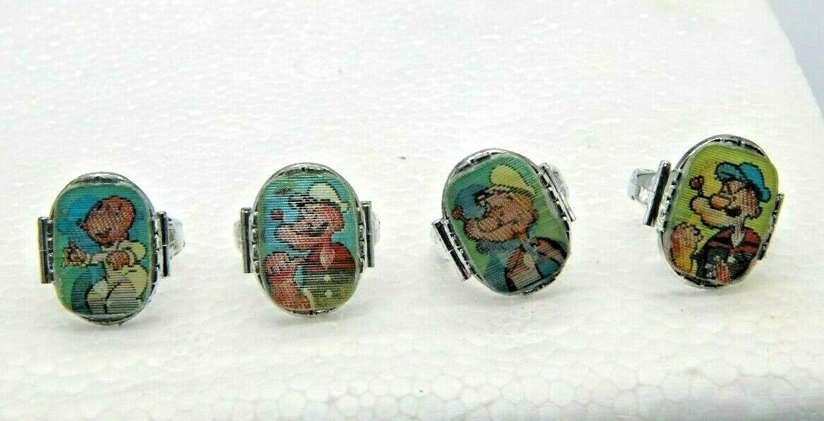 4 Vintage 1960’s Flicker Style Rings Popeye Sweet Pea Wimpy Olive Oyl Oscar