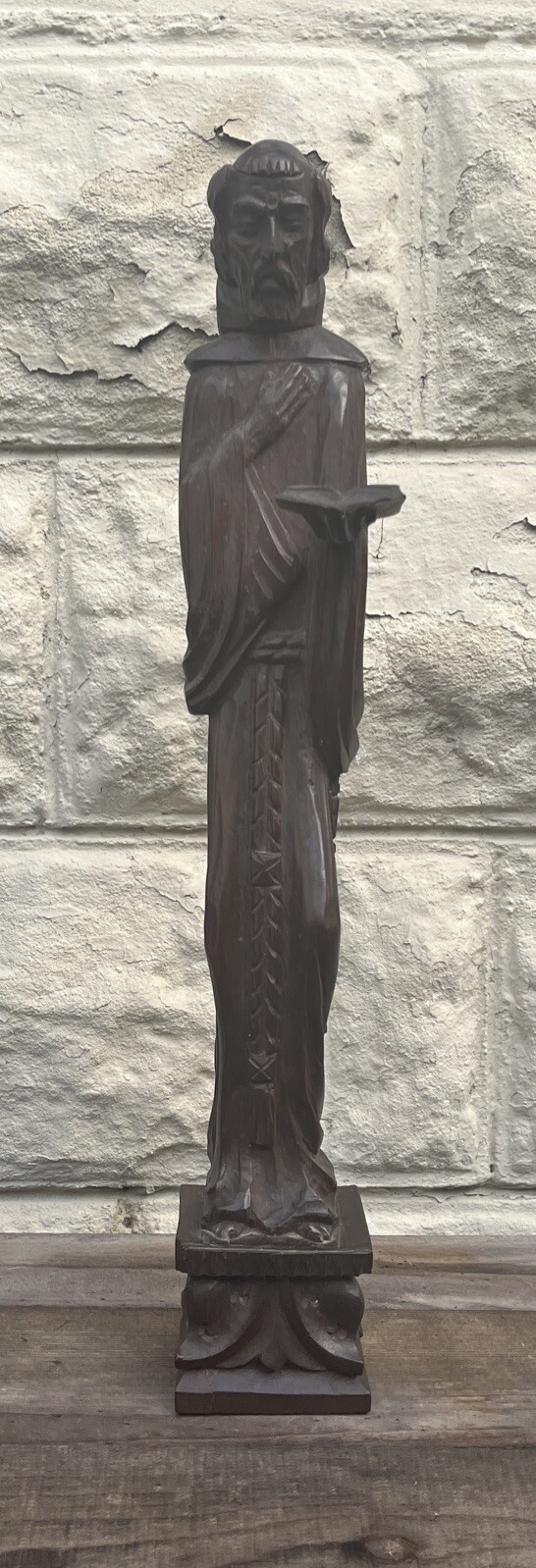 Vintage Saint Dominic Statue Hand Carved Mexico Monterrey Artist Signed 20”
