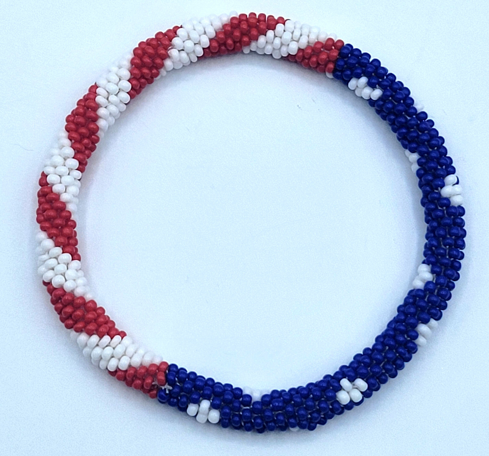 Set of 2 Patriotic USA Flag Crochet Glass Bracelets, Red White Blue