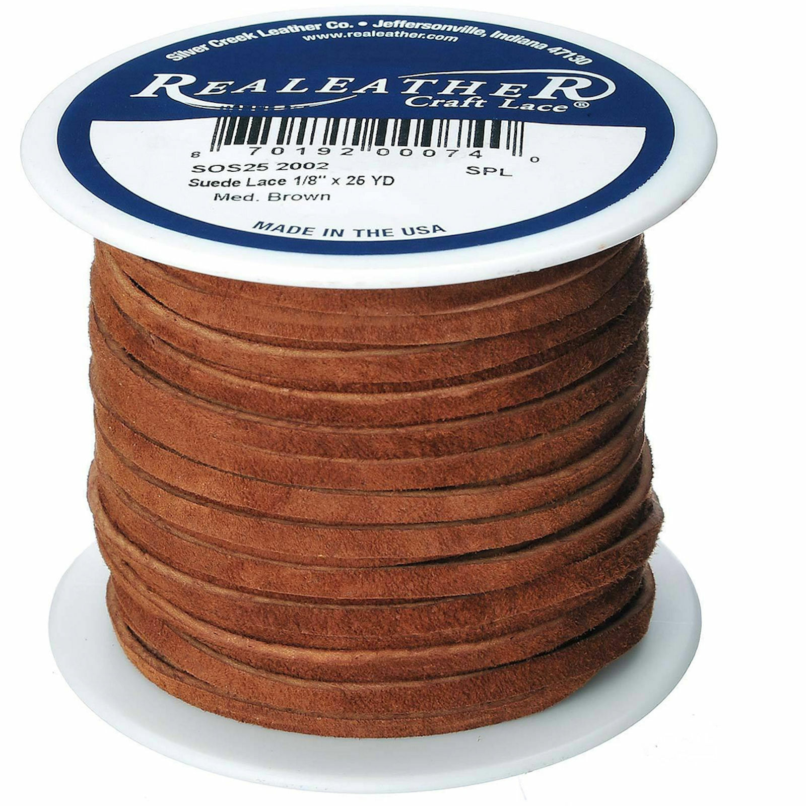 Suede Craft Lace Medium Brown 1/8" x 25 yds. by Silver Creek Realeather