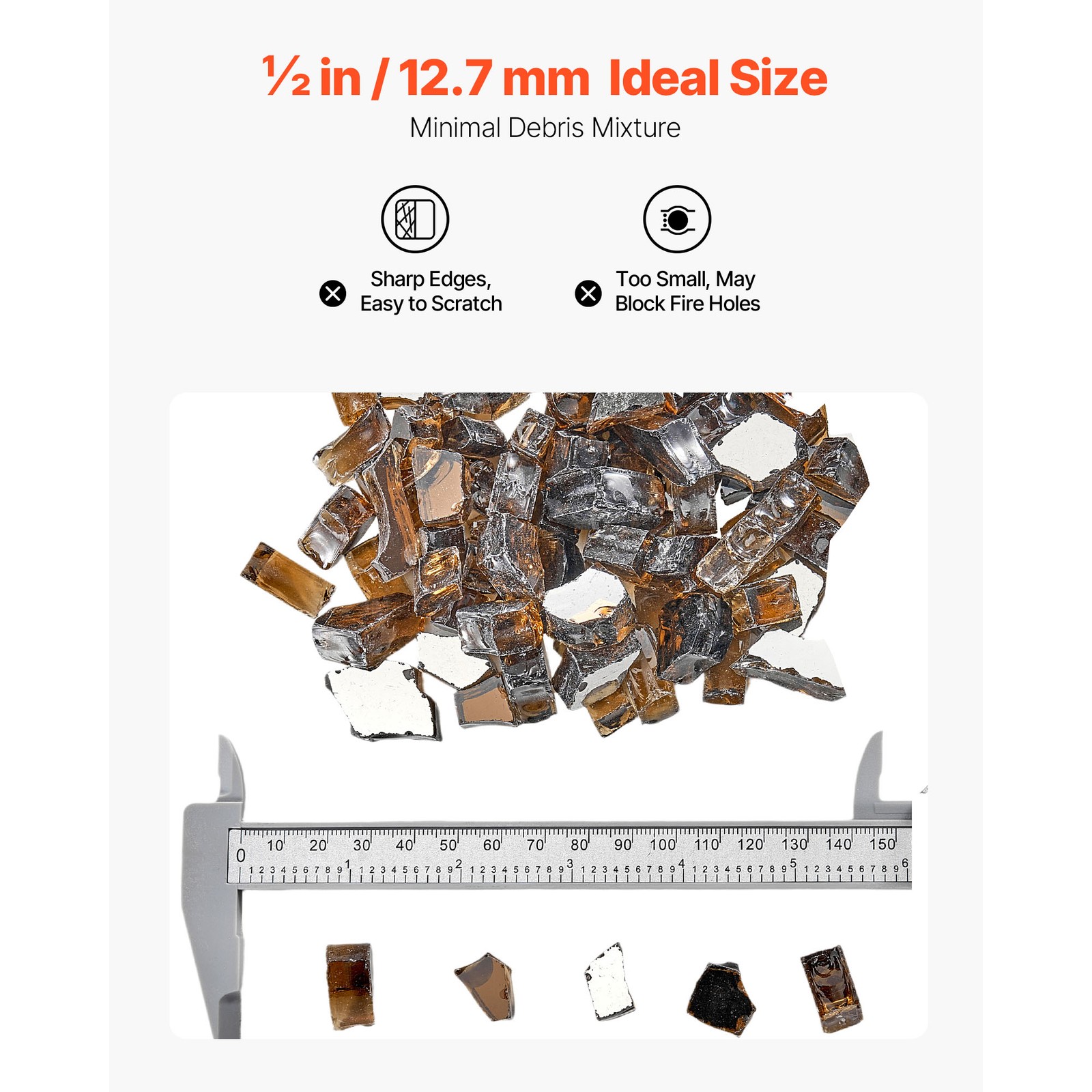 Uimoso 20 lbs Copper 1/2-Inch Fire Pit Glass Rocks for Fireplace and Table