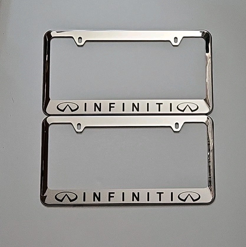 2 pcs -Infiniti- Silver Stainless Steel License Plate Frame