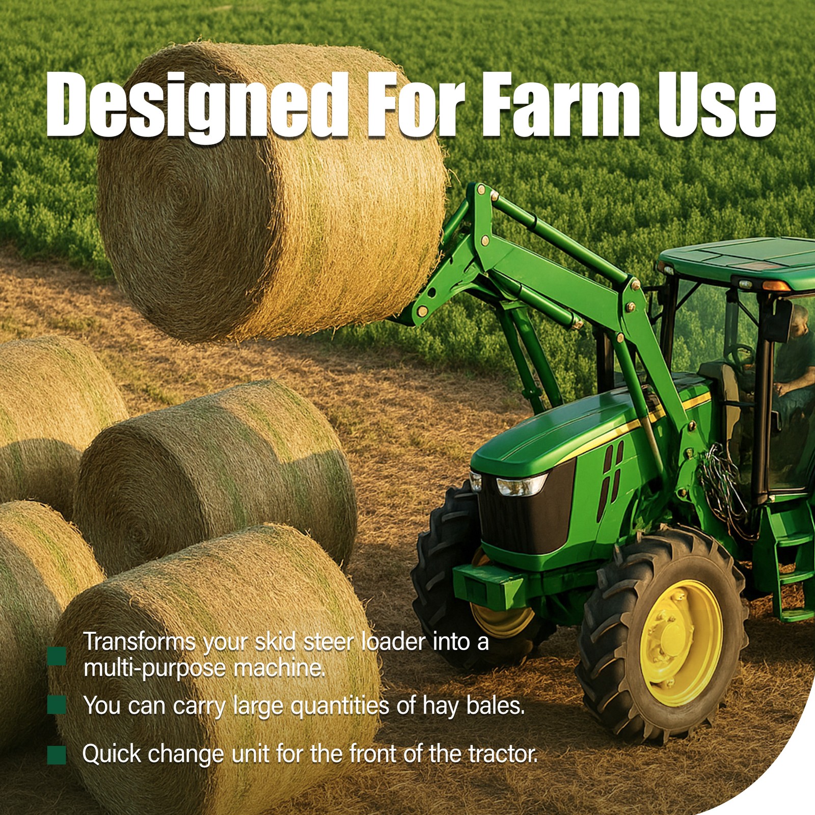 2Pcs Hay Bale Spear 49" 4500 lbs Quick Attach Spike Fork for Tractors Loaders