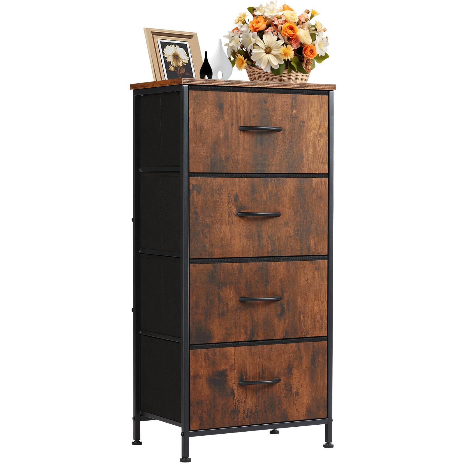 Skinny 4-Drawer Dresser - Fabric Storage Tower, Chest of Drawers for Bedroom