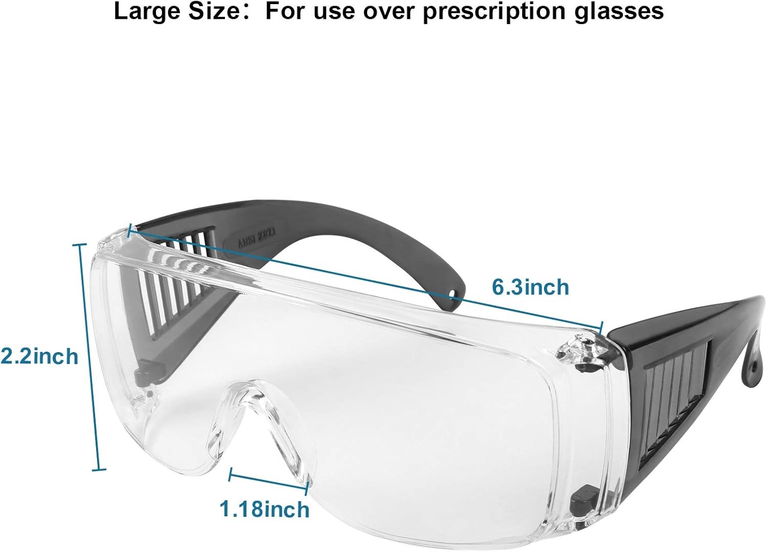 Shooting Glasses Over Eyeglasses, AntiFog Safety Clear Lens