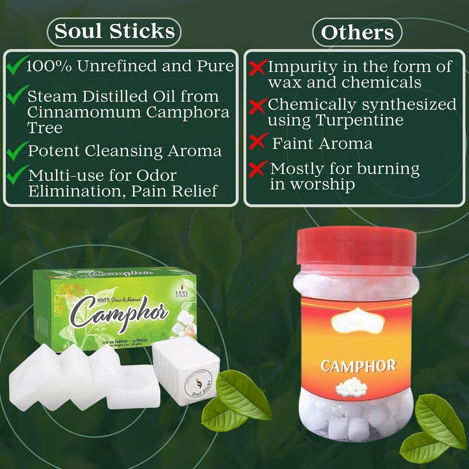 SOUL STICKS Natural Camphor Blocks Pure Camphor Tablets for Aromatherapy & Puja